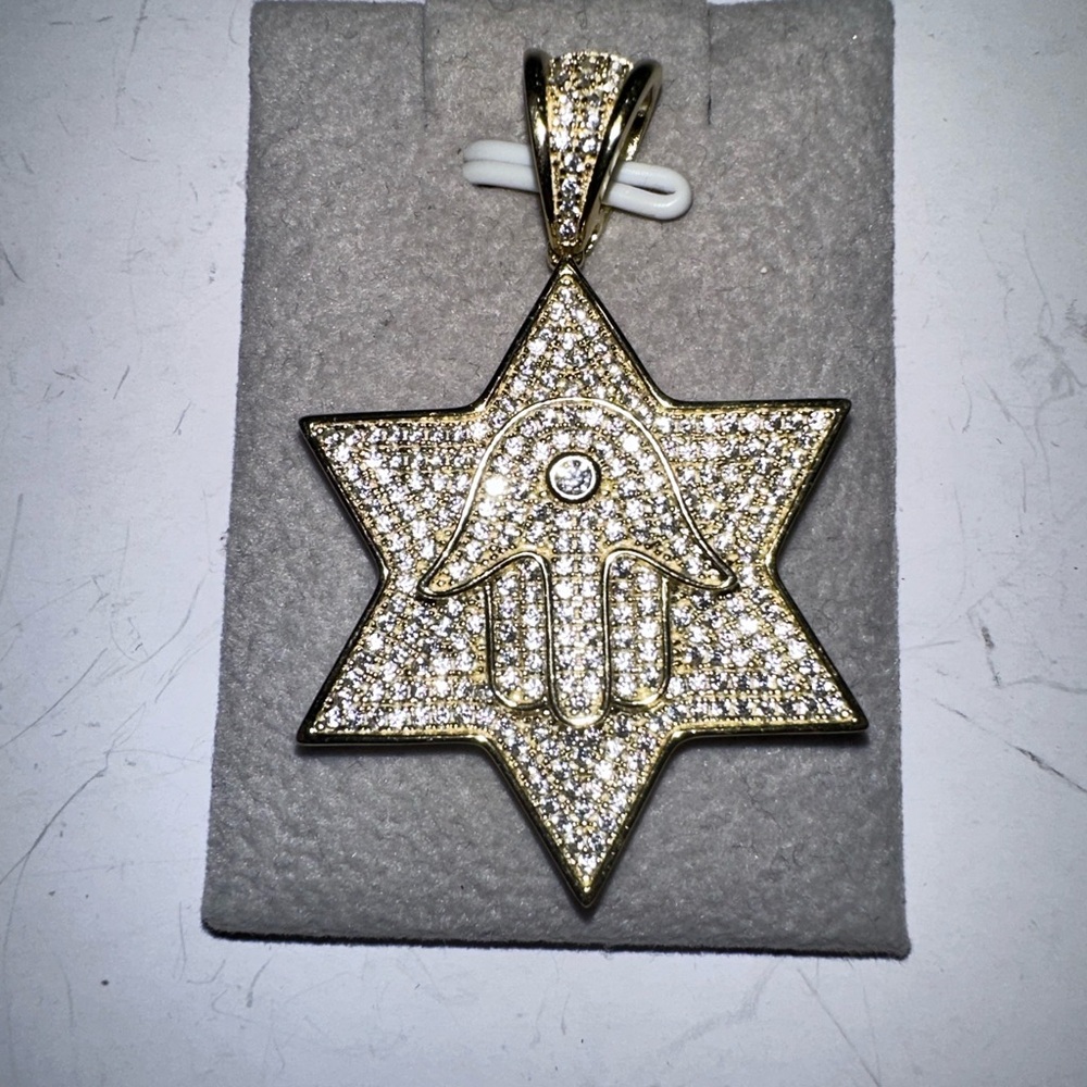 925 sterling silver Gold Star Pendant with Hamsa Design